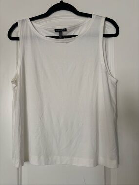Eileen Fisher Relaxed White Boat Neck Tank Top Drapey Viscose Notched hem Small